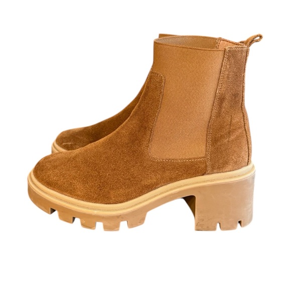 Antonio De Faria Tara Chelsea Tan Heeled Boots Chunky Sole Suede Women’s 6.5 - Picture 3 of 9